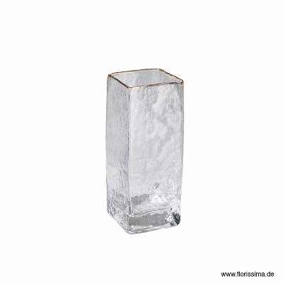 GLAS VASE MIT GOLDRAND QUADR.