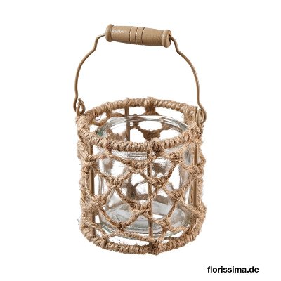 GLAS WINDLICHT MIT HENKEL JUTE