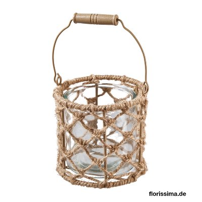 GLAS WINDLICHT MIT HENKEL JUTE