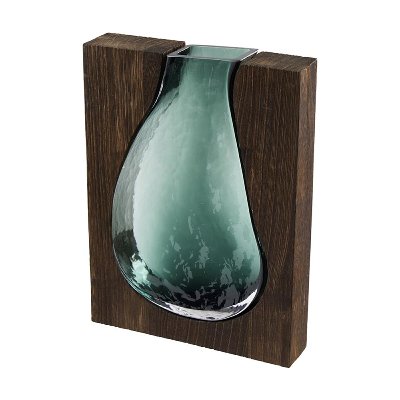 HOLZ VASE AUS GLAS EINGEFASST