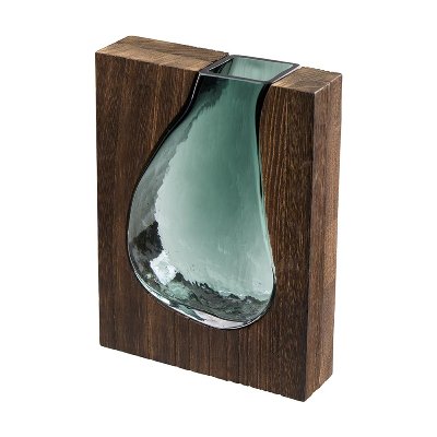 HOLZ VASE AUS GLAS EINGEFASST