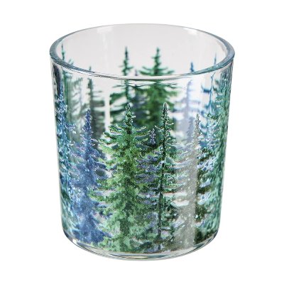 GLAS TEELICHT MIT WALD 7X8CM