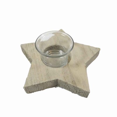 HOLZ STERN MIT TEELICHTGLAS