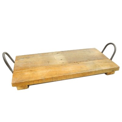 HOLZ TABLETT MIT METALLGRIFFEN