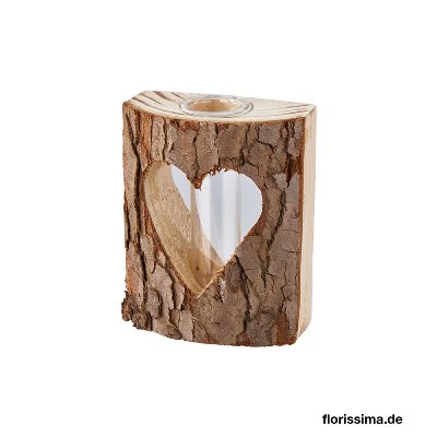 HOLZ VASE MIT HERZ GLAS 9X11CM