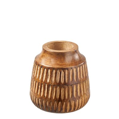 HOLZ VASE MIT STREIFEN 15X15CM