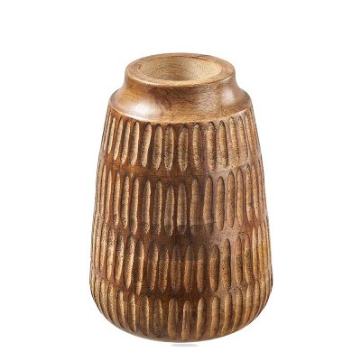 HOLZ VASE MIT STREIFEN 16X23CM