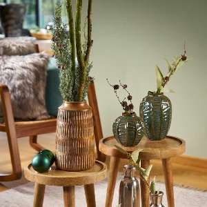 HOLZ VASE MIT STREIFEN CM