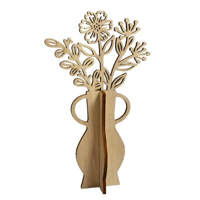 HOLZ VASE MIT BLUMENSTRAUß