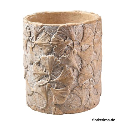 ZEMENT VASE RUND GINKGOBLATT