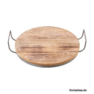 HOLZ TABLETT MIT MEALLGRIFFEN