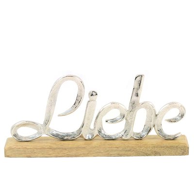 HOLZ SCHILD ALU LIEBE 32X14CM