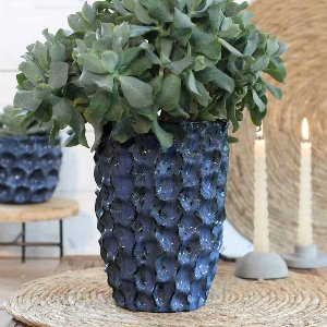 KERAMIK VASE RUND 15X20CM BLAU