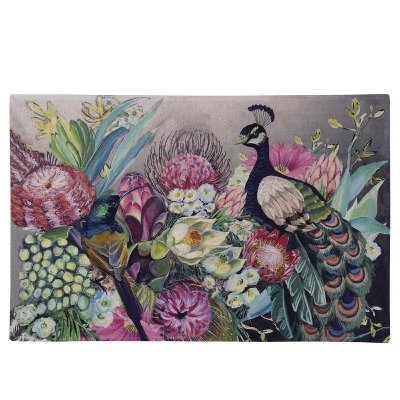 STOFF FUßMATTE PFAU MIT BLUMEN