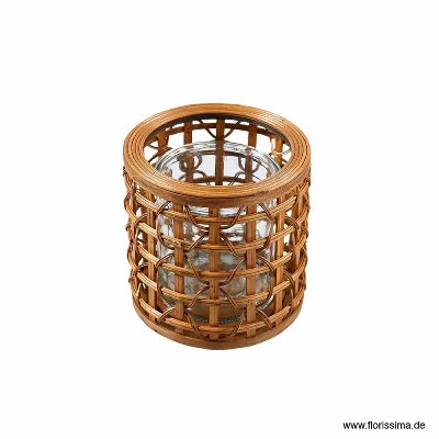 RATTAN WINDLICHT RUND 22X21CM